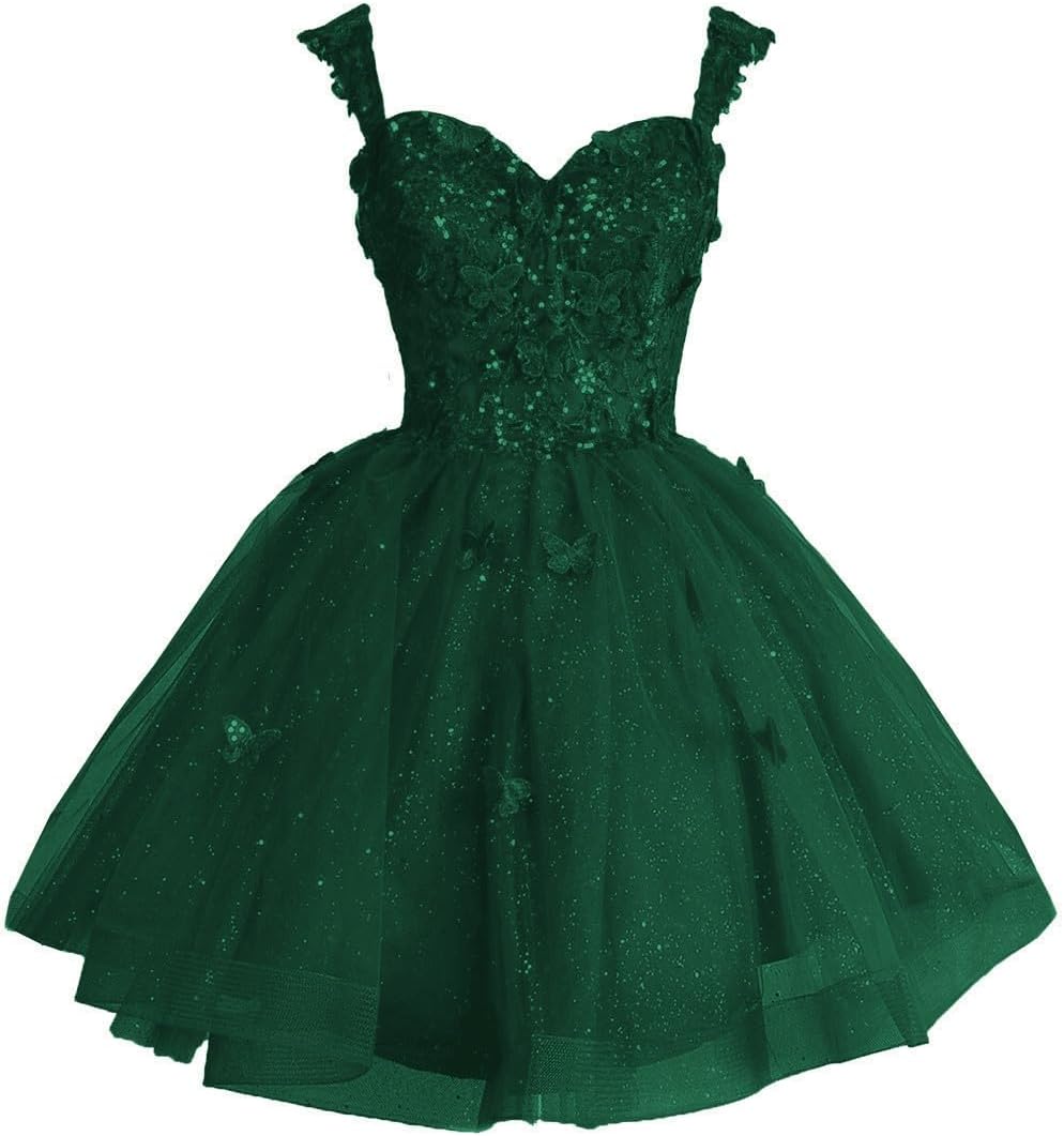 Off Shoulder Glitter Tulle Homecoming Dresses for Teens 3D Butterfly Short Prom Dress Sequin Quinceanera Dresses