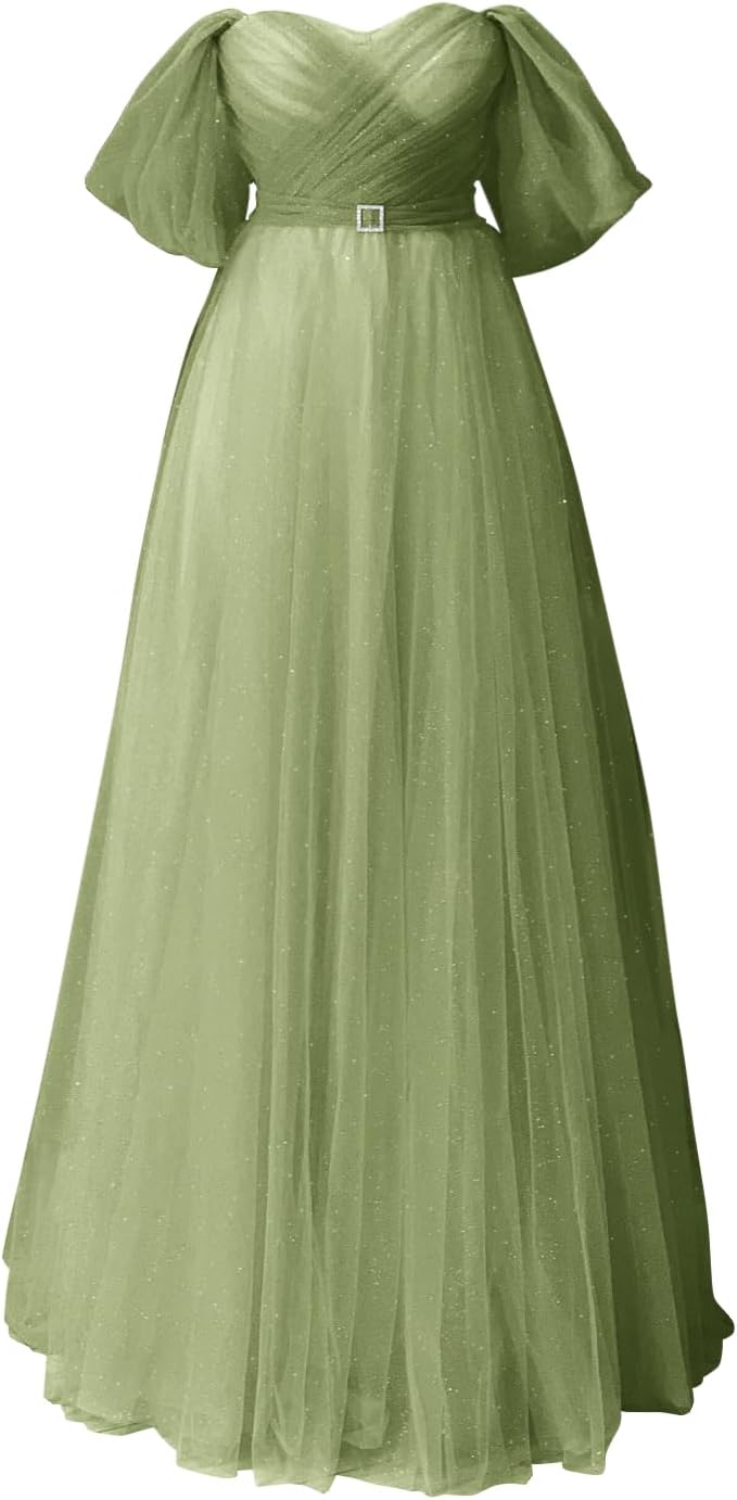 Glitter Tulle Prom Dresses Off The Shoulder Sweetheart Puffy Long Evening Gowns for Women 2027