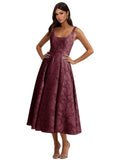 Floral Lace Bridesmaid Dresses for Women Tea Length A Line Pleated Wedding Guest Dress Formal Gown