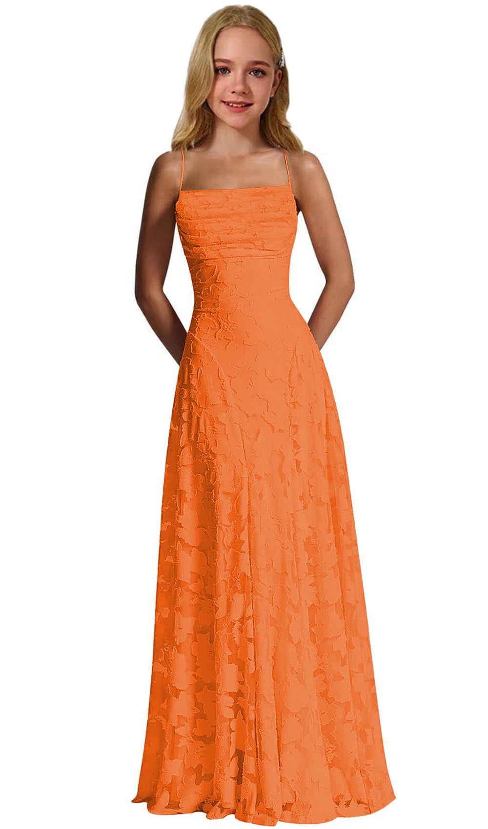 Lace Floral Junior Bridesmaid Dresses Long Spaghetti Strap Prom Dress for Teens Formal Gown Flower Girls Dress