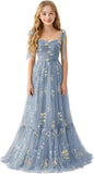 Floral Embroidered Tulle Flower Girl Dress Sweetheart Junior Bridesmaid Dresses Tiered Ruffled Formal Party Prom Gown