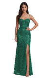Mermaid Sequin Lace Prom Dresses Long for Women 2026 Spaghetti Straps Corset Formal Evening Party Gown with Slit