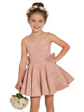 Sparkly Sequin Teen Flower Girl Dresses for Wedding Short Spaghetti Straps Cute Birthday Party Dress with Bow