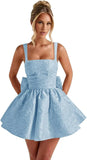 Satin Jacquard Homecoming Dress with Bow Short A-Line Mini Prom Cocktail Party Gown