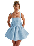 Satin Jacquard Homecoming Dress with Bow Short A-Line Mini Prom Cocktail Party Gown