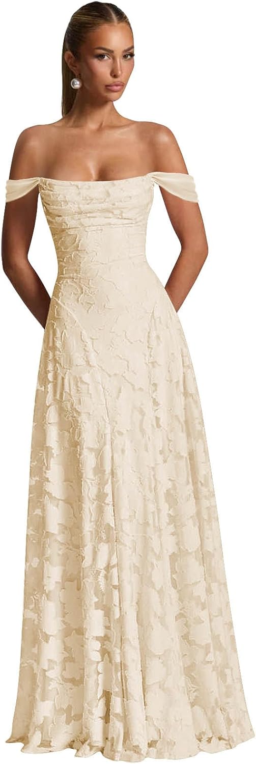 Off The Shoulder Floral Bridesmaid Dresses Long Lace Appliques Formal Gown A Line Wedding Guest Dress