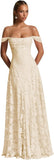 Off The Shoulder Floral Bridesmaid Dresses Long Lace Appliques Formal Gown A Line Wedding Guest Dress