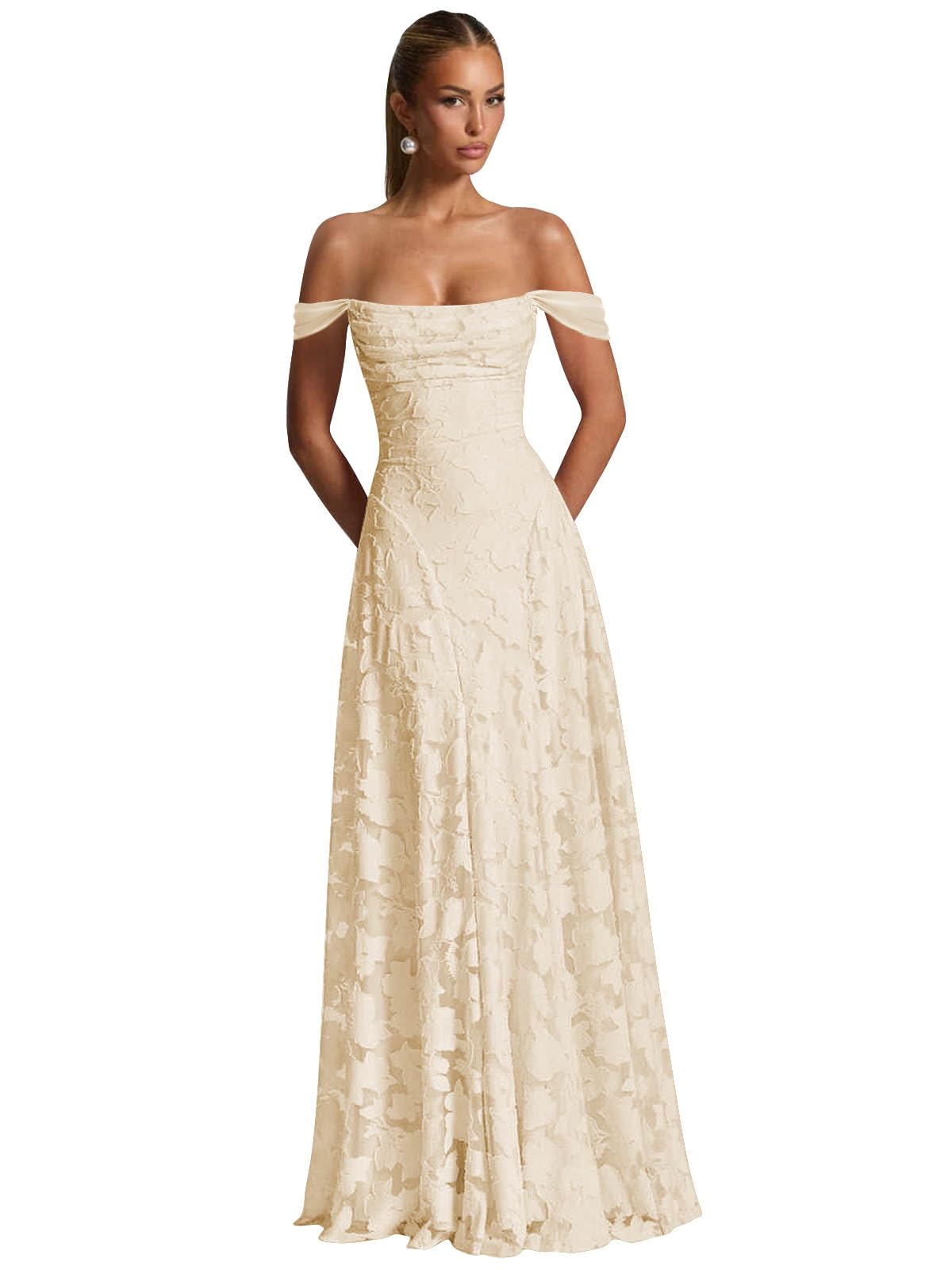 Off The Shoulder Floral Bridesmaid Dresses Long Lace Appliques Formal Gown A Line Wedding Guest Dress