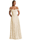 Off The Shoulder Floral Bridesmaid Dresses Long Lace Appliques Formal Gown A Line Wedding Guest Dress