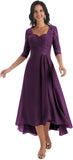 Women's Tea Length Mother of The Bride Dresses for Wedding Short Sleeves Lace Applique Formal Evening Prom Gowns