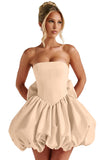 Satin Flower Bud Homecoming Dress Short Prom Dress with Bow Strapless A Line Mini Cocktail Party Gown