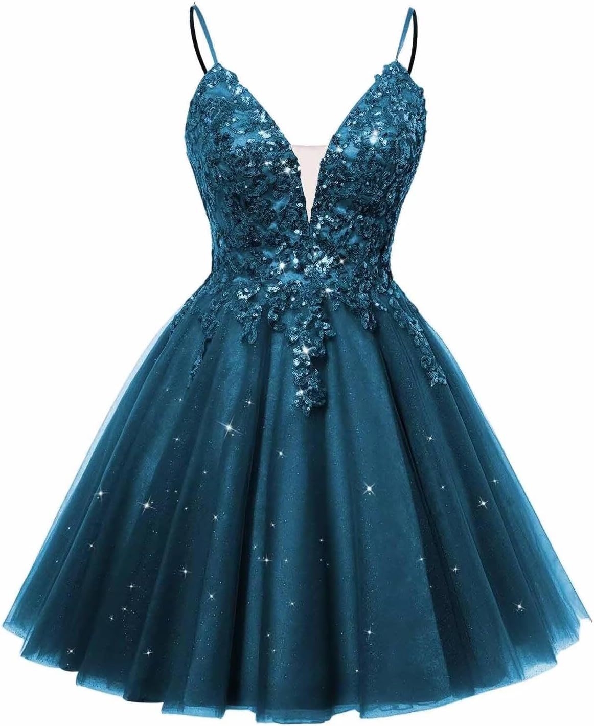 Spaghetti Straps Sequin Lace Appliques Short Homecoming Dresses for Teens Glitter Tulle Prom Party Dresses