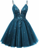 Spaghetti Straps Sequin Lace Appliques Short Homecoming Dresses for Teens Glitter Tulle Prom Party Dresses