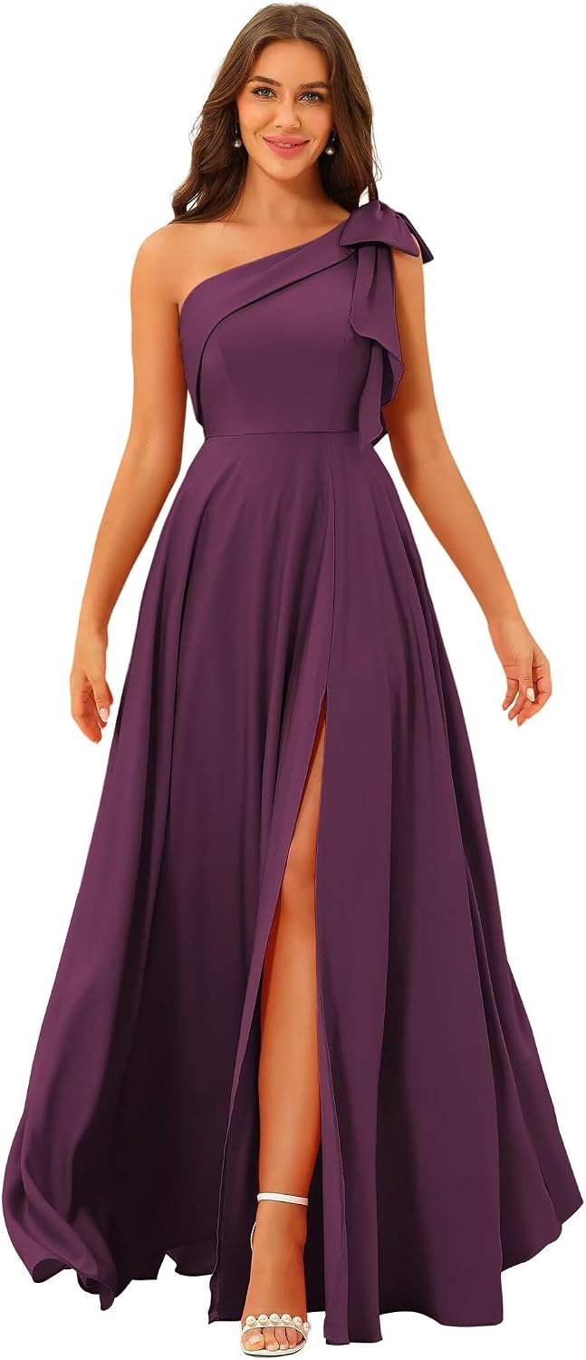 One Shoulder Bridesmaid Dresses Long for Women Satin Formal Gown Wedding Guest Dress