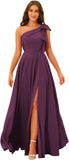 One Shoulder Bridesmaid Dresses Long for Women Satin Formal Gown Wedding Guest Dress