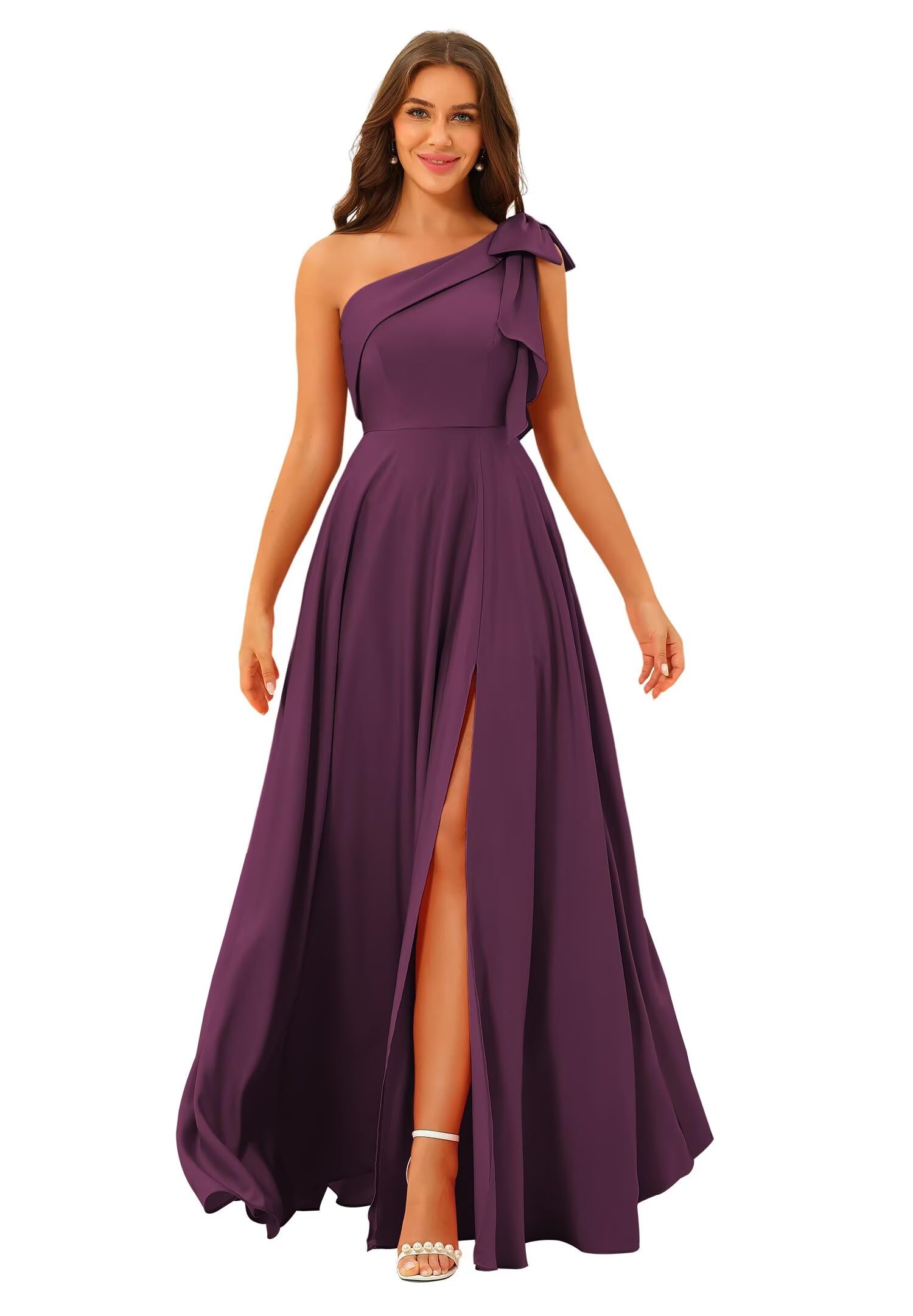 One Shoulder Bridesmaid Dresses Long for Women Satin Formal Gown Wedding Guest Dress