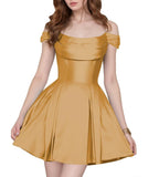 Satin Homecoming Dresses Short Wedding Dresses 2026 Off Shoulder Prom Dress with Pockets A Line Formal Party Gown