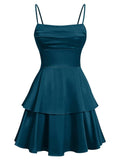 Tiered Satin Homecoming Dresses for Teens Short A Line Tight Spaghetti Strap Formal Cocktail Party Gown 2026