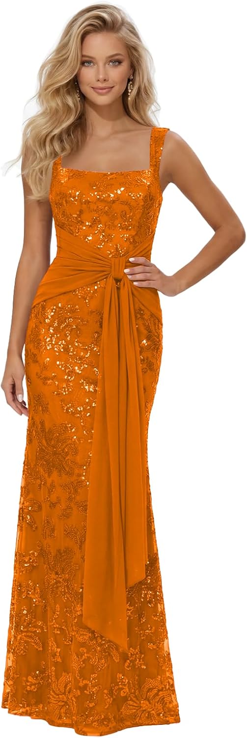 Lace Sequin Spaghetti Straps Prom Dress Long Ball Gown 2026 Mermaid Front Tie Backless Formal Evening Gowns