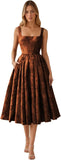 Floral Jacquard Satin Prom Dresses for Women Tea Length Formal Evening Party Dress with Pockets