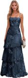Jacquard Laces Prom Dress for Women Spaghetti Strap Bridesmaid Dresses Long Formal Wedding Party Gown