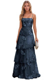 Jacquard Laces Prom Dress for Women Spaghetti Strap Bridesmaid Dresses Long Formal Wedding Party Gown