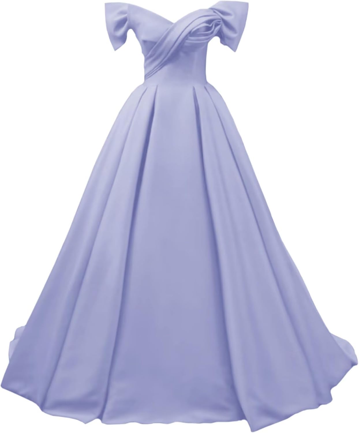 Off Shoulder Satin Prom Dresses for Women V-Neck Elegant A-Line Long Pleated Formal Evening Gown