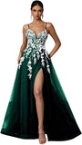 Tulle Prom Dresses 2027 Puffy Ball Gown for Women Formal V Neck Lace Appliques Evening Gown with Slit Long Homecoming Dress