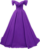 Off Shoulder Satin Prom Dresses for Women V-Neck Elegant A-Line Long Pleated Formal Evening Gown