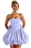 Satin Flower Bud Homecoming Dress Short Prom Dress with Bow Strapless A Line Mini Cocktail Party Gown