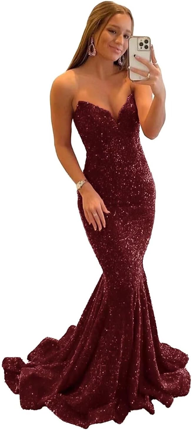Vestido de fiesta con tirantes finos y lentejuelas, vestido de noche de sirena brillante con abertura, vestidos largos para mujer 2024 