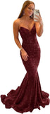 Vestido de fiesta con tirantes finos y lentejuelas, vestido de noche de sirena brillante con abertura, vestidos largos para mujer 2024 