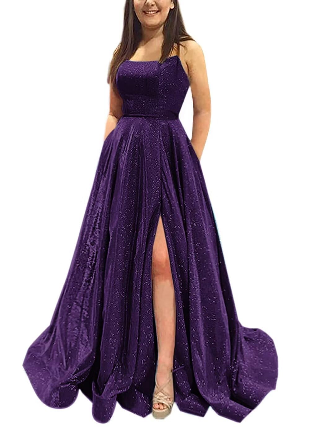 Kingbridal Gowns Spaghetti Straps Prom Dresses Long for Women 2026 A Line Sequin Satin Formal Evening Party Ball Gowns with Slit