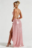 Sequin Prom Dresses with Slit 2026 Spaghetti Straps V Neck Corset A Line Formal Dress