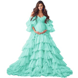 Puffy Tulle Robe Maternity Dress for Photoshoot Off Shoulder Bridal Lingerie Maternity Gowns for BabyShower