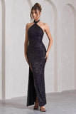 Sequin Mermaid Prom Dresses for Women Long Sparkly Halter-Neck Tight Backless Formal Evening Party Gowns with Slit