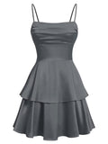 Tiered Satin Homecoming Dresses for Teens Short A Line Tight Spaghetti Strap Formal Cocktail Party Gown 2026