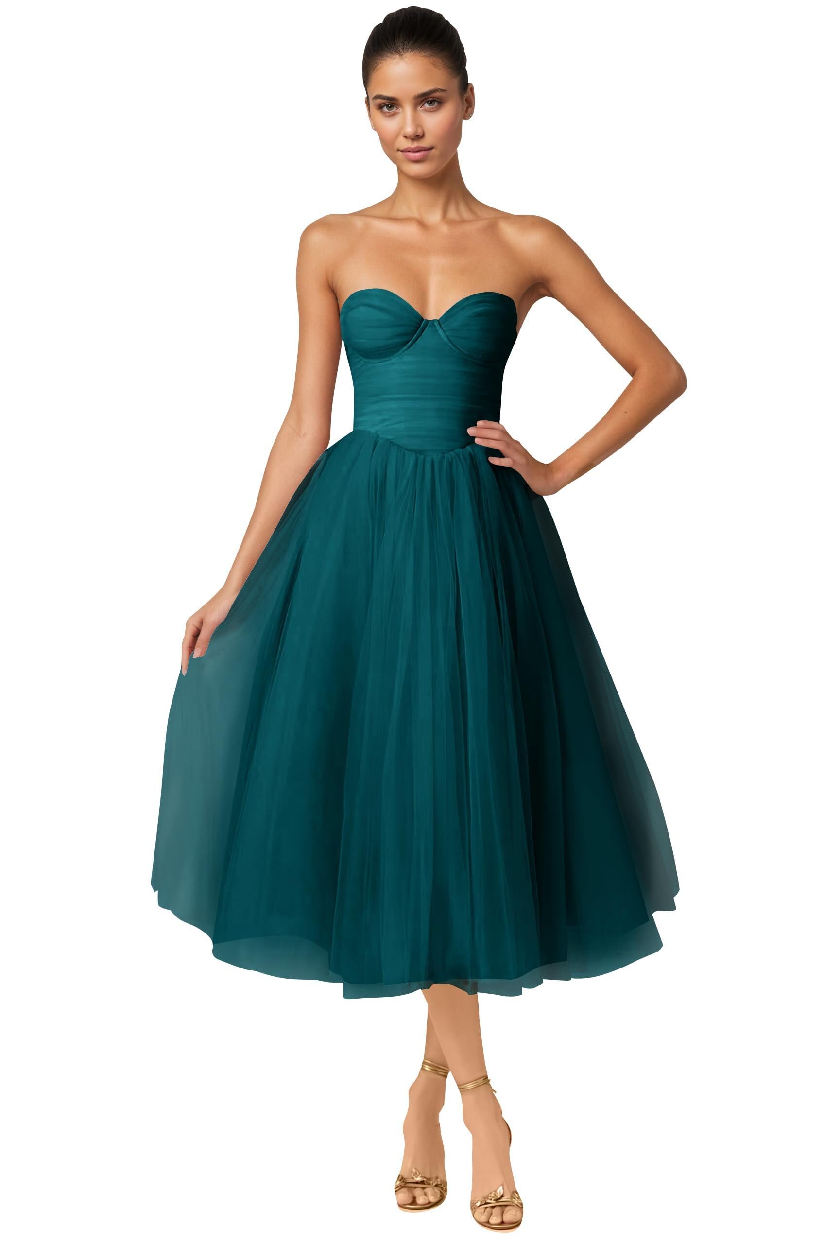 Strapless Prom Dresses Sweetheart Tulle Ball Gowns Corset Short Homecoming Dresses Pleated Lace-up Evening Dresses