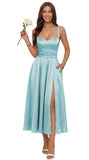 Jacquard Satin Bridesmaid Dresses for Women Spaghetti Straps A Line Tea Length Formal Evening Dress