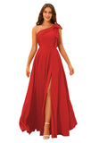 One Shoulder Bridesmaid Dresses Long for Women Satin Formal Gown Wedding Guest Dress