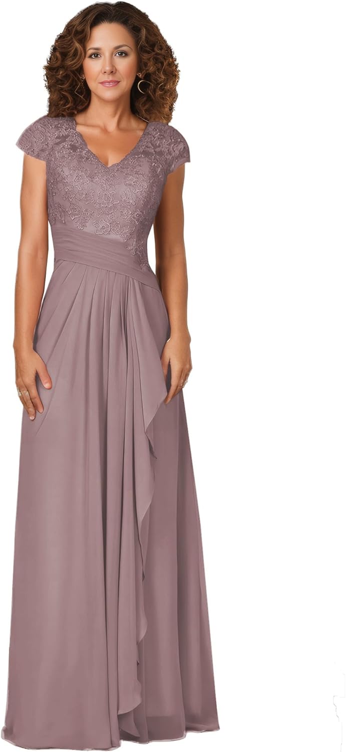 Women's Mother of The Bride Dresses for Wedding V Neck Lace Appliques Formal Evening Gowns