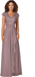 Women's Mother of The Bride Dresses for Wedding V Neck Lace Appliques Formal Evening Gowns