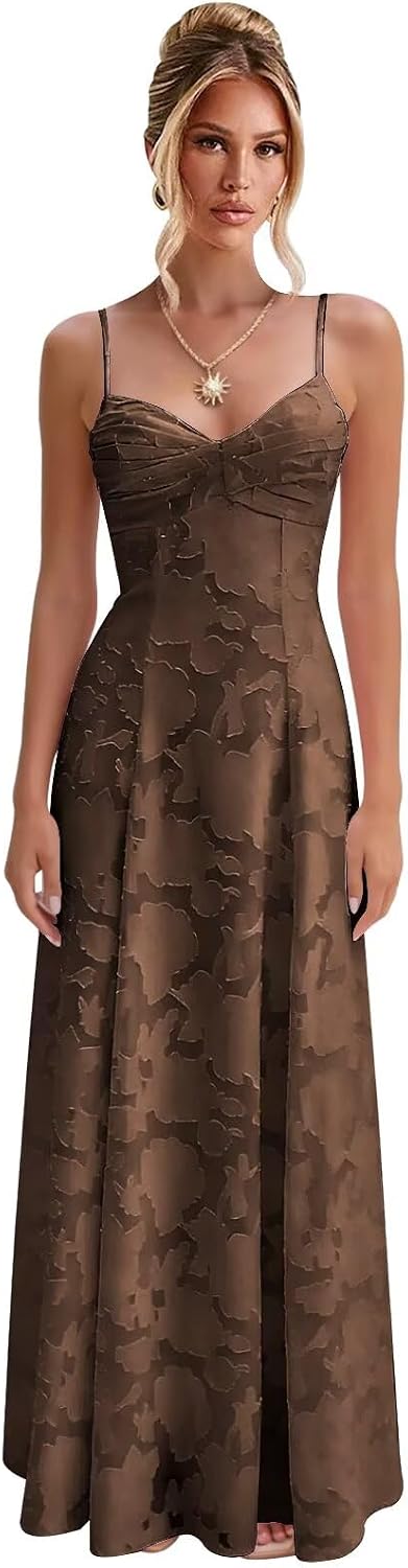 Spaghetti Strap Bridesmaid Dresses for Women Jacquard Floral Lace A Line Long Formal Evening Gown