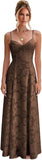 Spaghetti Strap Bridesmaid Dresses for Women Jacquard Floral A Line Long Formal Evening Gown