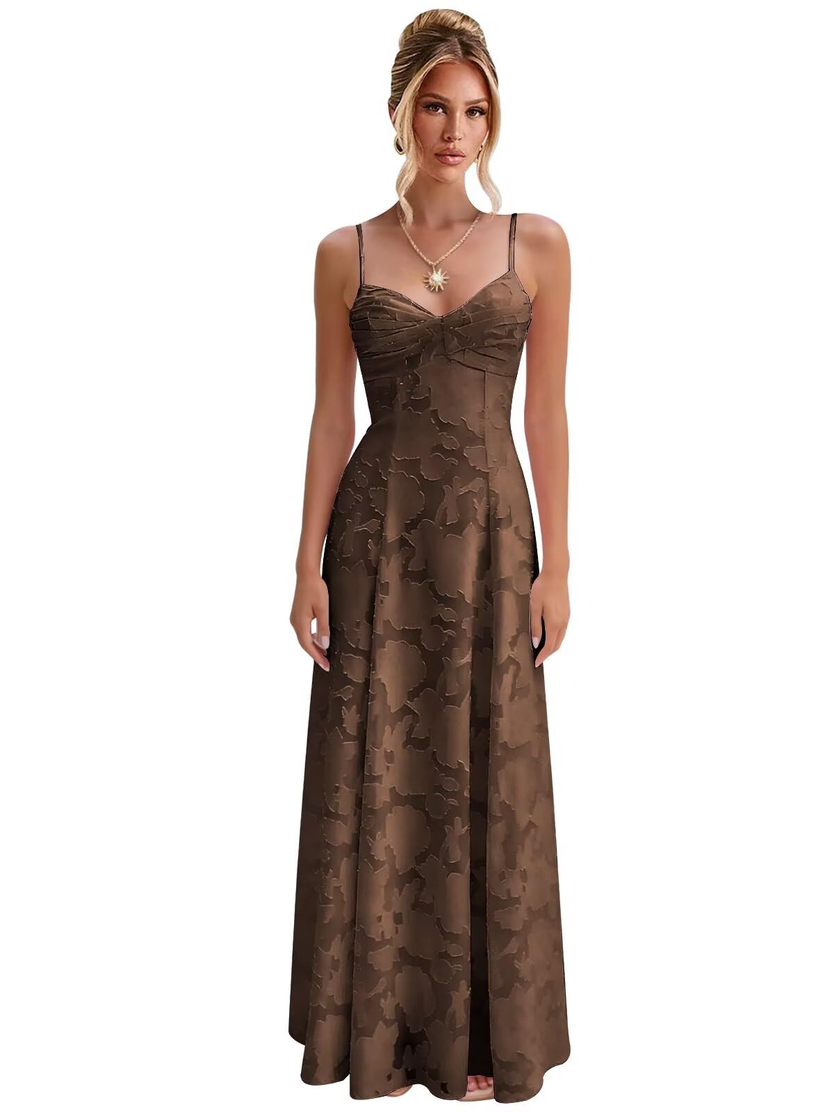 Spaghetti Strap Bridesmaid Dresses for Women Jacquard Floral A Line Long Formal Evening Gown