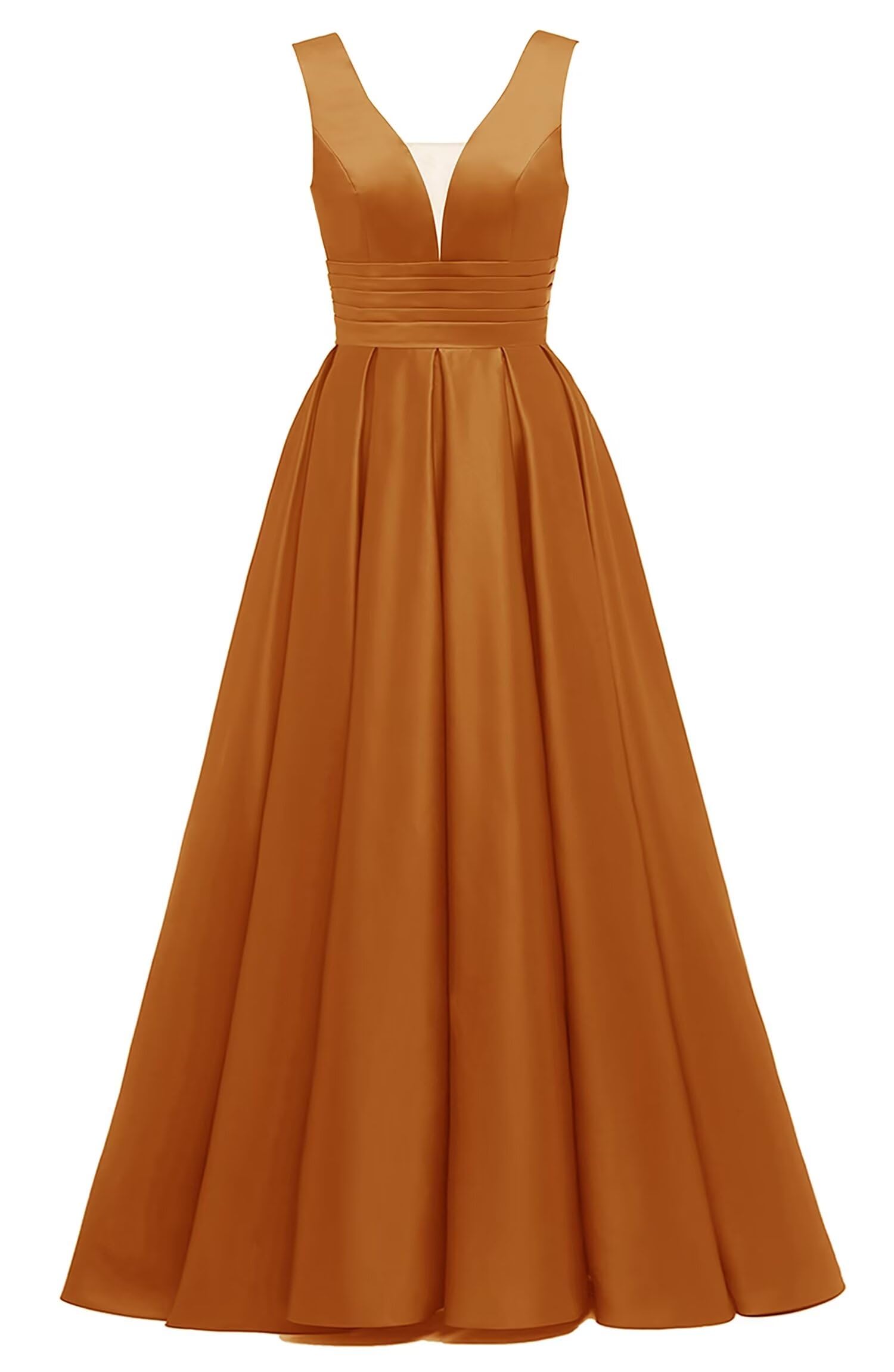 Glitter Satin Prom Dresses for Women Long V Neck A-Line Pleated Formal Evening Party Gowns with Pockets