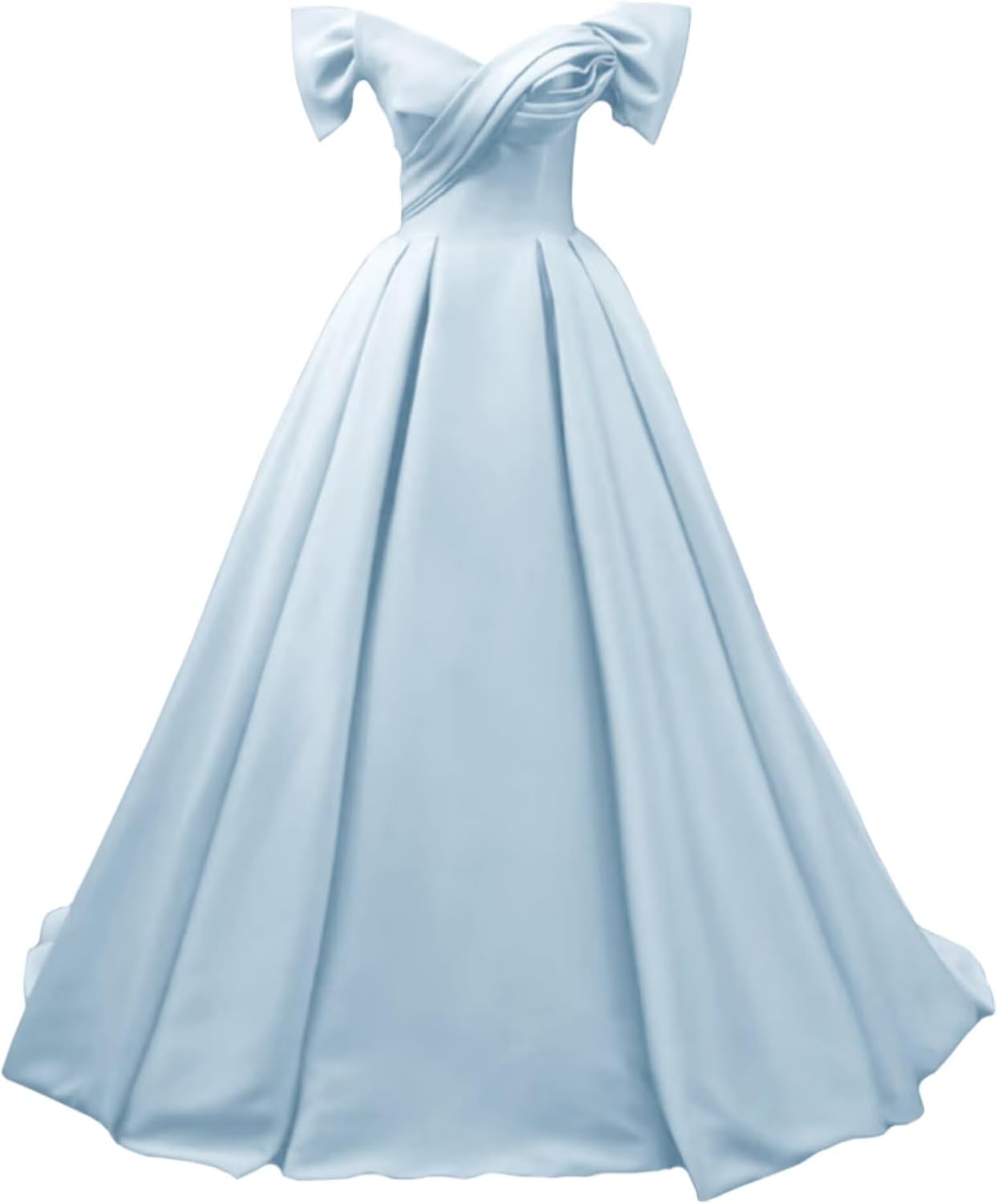 Off Shoulder Satin Prom Dresses for Women V-Neck Elegant A-Line Long Pleated Formal Evening Gown