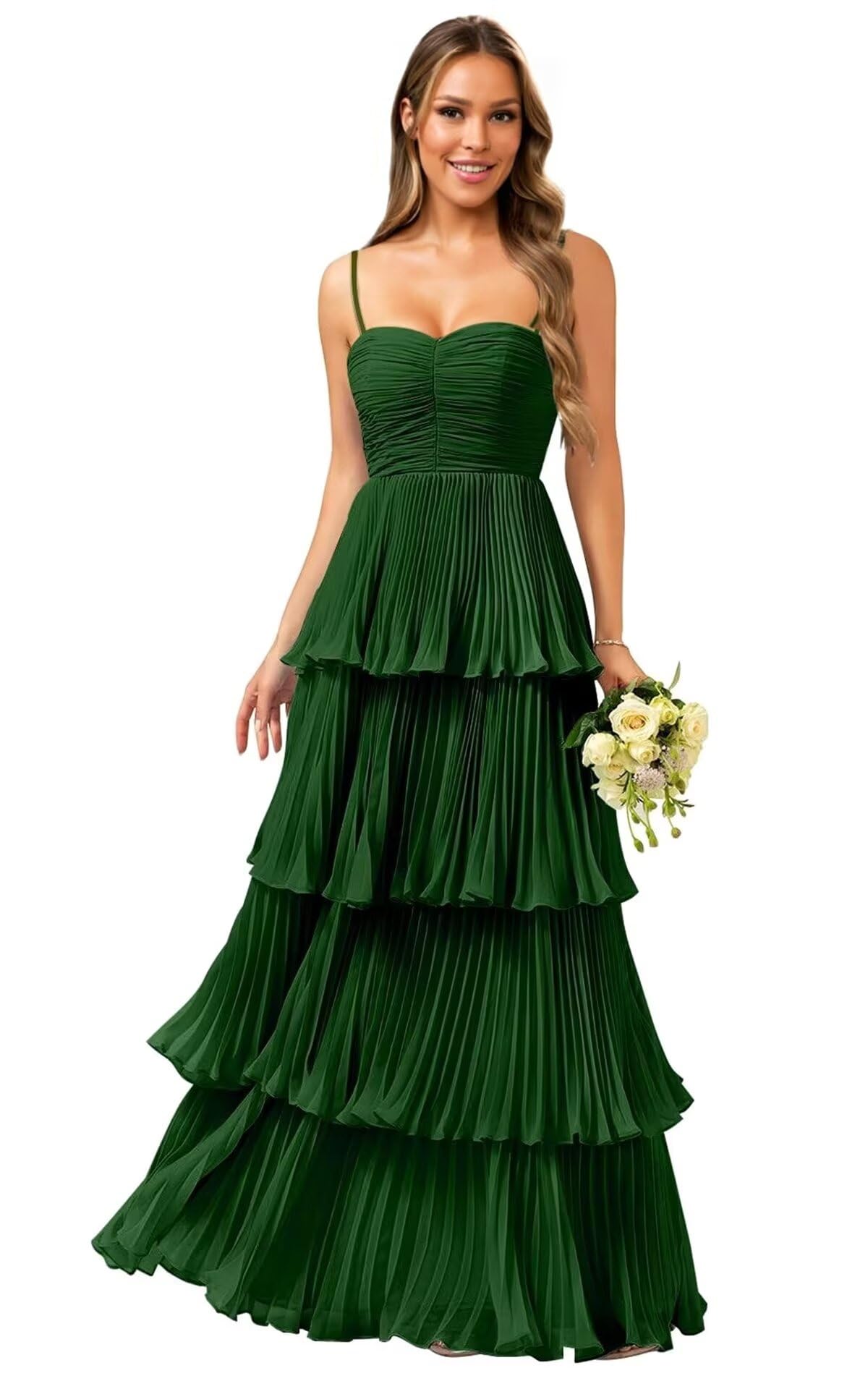 Tiered Ruffle Bridesmaid Dresses for Women Spaghetti Straps Long Chiffon Formal Evening Prom Gowns