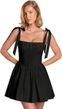 Spaghetti Straps Homecoming Dresses for Teens Satin A-line Short Prom Dress Pleated Cocktail Gowns with Pockets