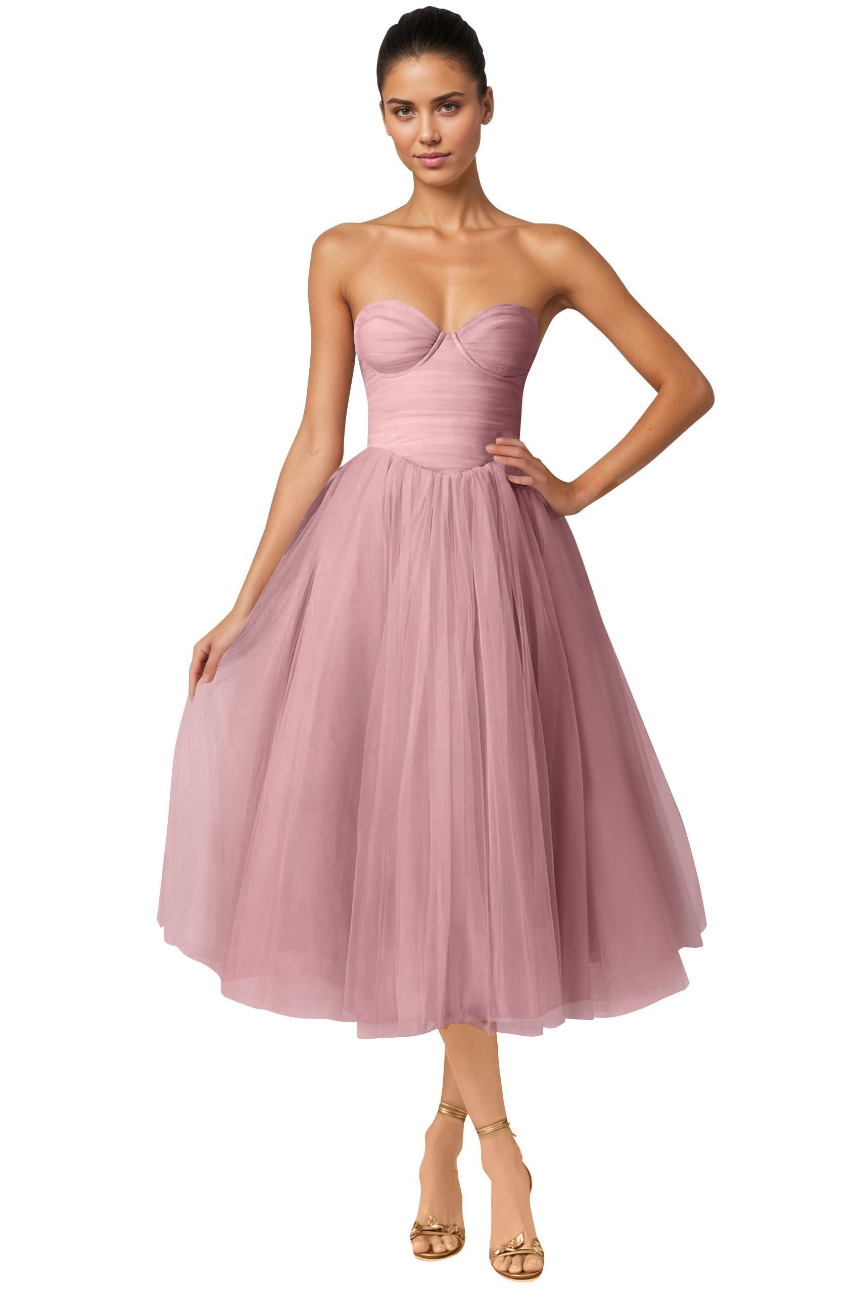 Strapless Prom Dresses Sweetheart Tulle Ball Gowns Corset Short Homecoming Dresses Pleated Lace-up Evening Dresses